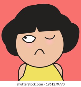 Closeup Portrait Of Girl With Judging face Concept Card Character illustration