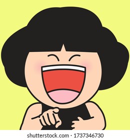 Closeup Portrait Of Girl Laughing Out Loud With Mouth Open Wide Concept Card Character illustration