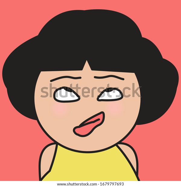 退屈な顔のコンセプトカードのキャラクターイラストを使った女の子の接写 のベクター画像素材 ロイヤリティフリー