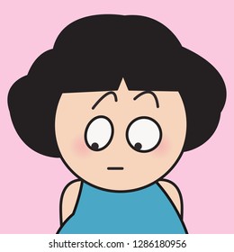 Closeup Portrait Girl Looking Down With Her Surprised Amazed Facial Expression Concept Card Character illustration