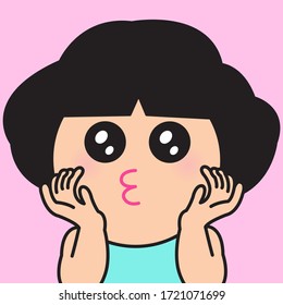 Closeup Portrait Of Girl Making Friendly Relaxed Wink Eyes And Hands To Someone Concept Card Character illustration