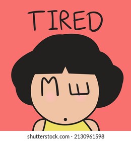 Closeup Portrait Of A Girl With Me Words On Her Tired Face Concept Card Character illustration
