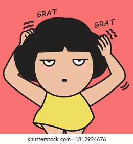 Closeup Portrait Of Girl With Nervous Face Scratching Her Head Concept Card Character illustration