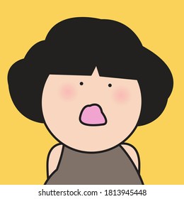 Closeup Portrait Of Girl With Open Mouth On Surprised Face Concept Card Character illustration