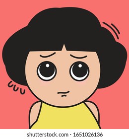 Closeup Portrait Of Girl Regretful Face. Ask For Apologies. Woman Looks Pitiful And Regret About Done And Ask To Forgive Her. Feeling Sorry. Embarrassment Concept Card Character illustration