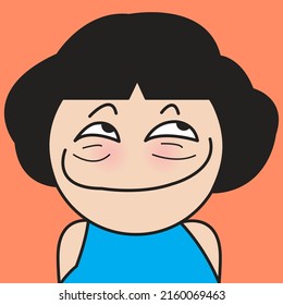 Closeup Portrait Of Girl Rolling Eyes With A Big Smile Concept Card Character illustration