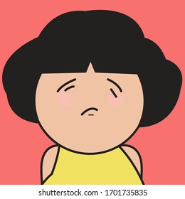 Closeup Portrait Of Girl With Sad Face Concept Card Character illustration