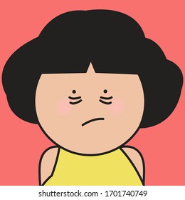 Closeup Portrait Of Girl With Sad And Tired Face Concept Card Character illustration