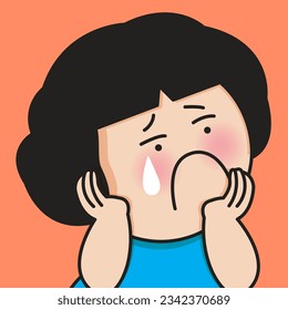 Closeup Portrait Of A Girl Suffers Panic Attacks Disorder Concept Card Character illustration