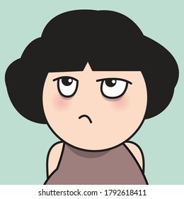 Closeup Portrait Of A Girl Is Sulking For No Reason Concept Card Character illustration