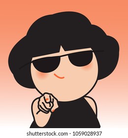 Closeup Portrait Of Girl With Sunglasses Pointing Finger To Someone She Only Wants Concept Card Character illustration