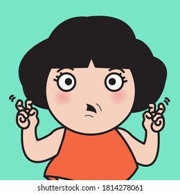 Closeup Portrait Of Girl With Surprised Face Showing Air Quotes Gestures Concept Card Character illustration