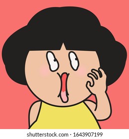 Closeup Portrait Of Girl With Surprised Funny Face Concept Card Character illustration