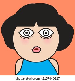 Closeup Portrait Of A Girl With Surprised Funny Face Concept Card Character illustration