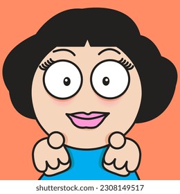 Closeup Portrait Of A Girl With A Surprised And Shocked Face Pointing Finger To Someone Concept Card Character illustration