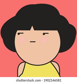 Closeup Portrait Of Girl With Suspicious Distrustful Wary Face. Character Concept Card illustration