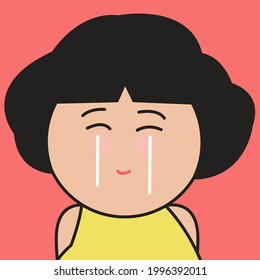 Closeup Portrait Of Girl With Tears Of Joy Concept Card Character Illustration