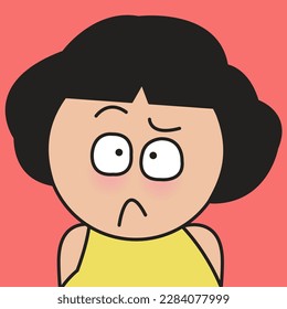 Closeup Portrait Of Girl With Thinking Face Concept Card Character illustration
