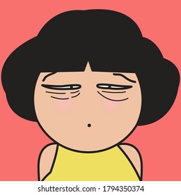 Closeup Portrait Of Girl With Tired Face Concept Card Character illustration