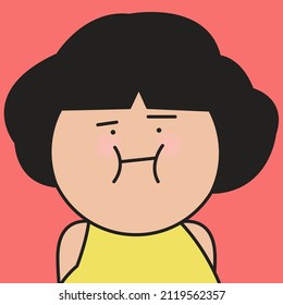 Closeup Portrait Of Girl With Unhappy Facial Expression Concept Card Character illustration