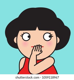 Closeup Portrait Of Girl Who Act Like She Is Wondered Of Being Watched By Someone Concept Card Character illustration