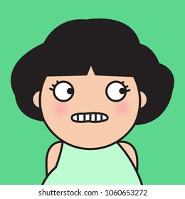 Closeup Portrait Of  Girl Who Act Like She Is Afraid Of Being Watched By Someone Concept Card Character illustration
