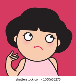 Closeup Portrait Of Girl Who Act Like She Doesn't Care Anything Or Anyone Concept Card Character illustration