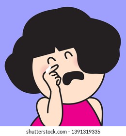 Closeup Portrait Girl Wiping Tears Rolling Down Her Cheeks Concept Card Character illustration
