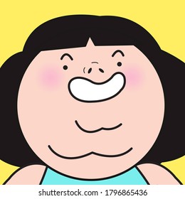 Closeup Portrait Of Grumpy Fat Girl With Her Double Chin Concept Card Character illustration