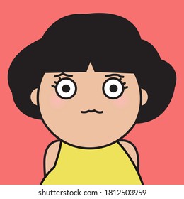 Closeup Portrait Of Grumpy Girl With Big Eyes Concept Card Character illustration