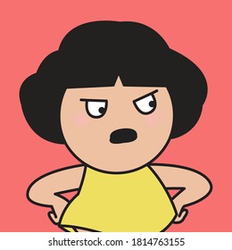 Closeup Portrait Of Grumpy Girl Blaming Someone Concept Card Character illustration