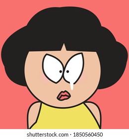 Closeup Portrait Of Grumpy Girl With Crying Eyes Concept Card Character illustration
