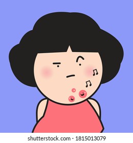 Closeup Portrait Of Grumpy Girl With Happy Acnes On Her Face Concept Card Character illustration