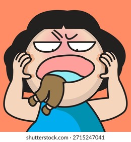 Closeup Portrait Of A Grumpy Lady Eating A Man Concept Cartoon Character illustration