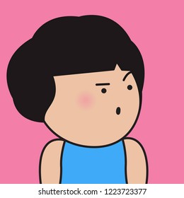 Closeup Portrait Grumpy Moody Girl Concept Card Character illustration