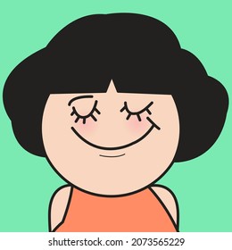 Closeup Portrait Of Happy Calm Smiling Girl Concept Card Character illustration