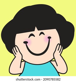 Closeup Portrait Of Happy Girl With Cute Smile, Touching Her Own Cheek Concept Card Character illustration
