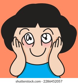 Closeup Portrait Of Happy Girl With Eyes Of Gratitude Concept Card Character illustration