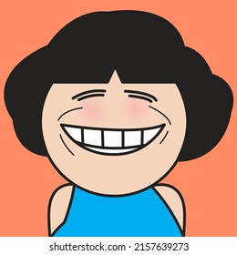 Closeup Portrait Of A Happy Girl With Funny Big Smile Concept Card Character illustration
