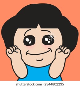 Closeup Portrait Of A Happy Girl With Happy Hands And Blink Eyes Concept Card Character illustration