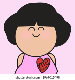 Closeup Portrait Of Happy Girl Smiling With Word Me Only On Her Red Heart Concept Card Character illustration