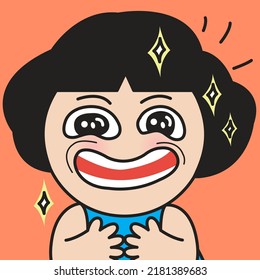 Closeup Portrait Of A Happy Girl Smiling With Sparkling Eyes Concept Card Character illustration