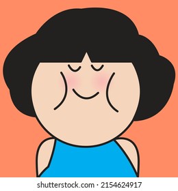 Closeup Portrait Of A Happy Girl Taking A Deep Breath And Smile Concept Card Character illustration