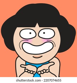 Closeup Portrait Of A Happy Girl With Welcoming Hands Or Hand Giving Out Something Concept Card Character illustration