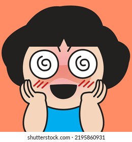 Closeup Portrait Of Happy Surprised Girl With Excited Eyes Concept Card Character illustration