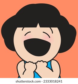 Closeup Portrait Of Happy Young Female With A Smile Face Putting Her Hands On Chest And Feel Appreciated Concept Card Character illustration