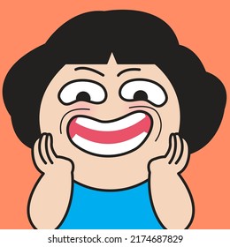 Closeup Portrait Of A Happy Young Girl With Funny Foxy Smile Concept Card Character illustration