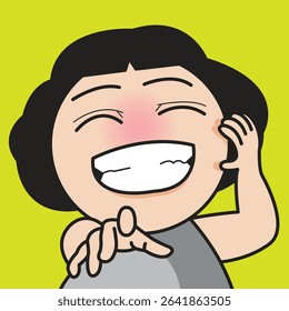 Closeup Portrait Of Happy Young Woman Laugh And Point Concept Cartoon Character illustration