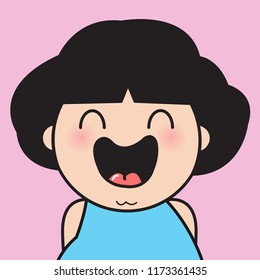 Closeup Portrait, Headshot Happy Smiling Young Woman Concept Card Character illustration