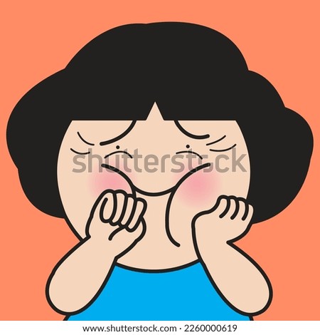 Closeup Portrait Of Holding Back Laughter Girl Trying Not To Laugh Concept Card Character illustration